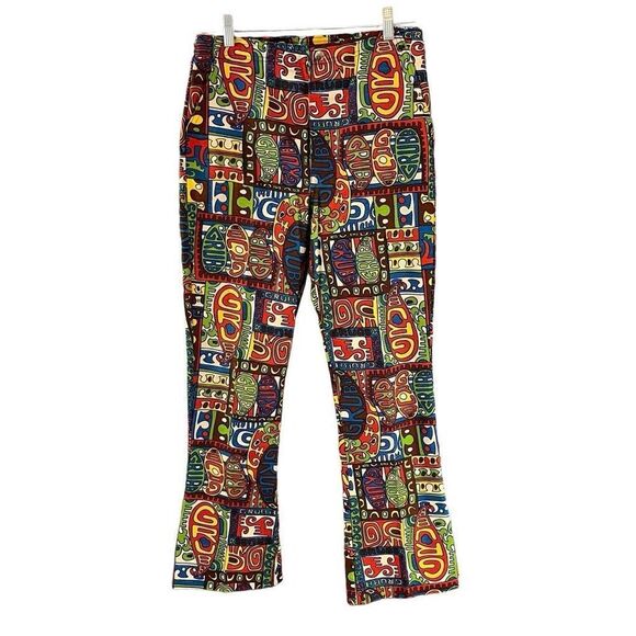 Robert Bruce Grubb All Over Hippie Print Flare Leg Pants Vintage Size 32 Measure - Picture 1 of 11